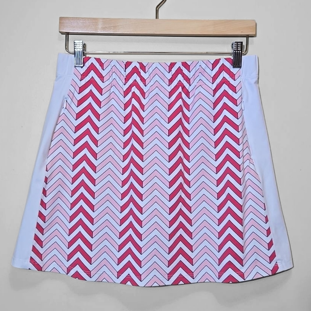 J. McLaughlin Geometric Golf Skort White Pink Pickelball Tennis Prep Size Medium